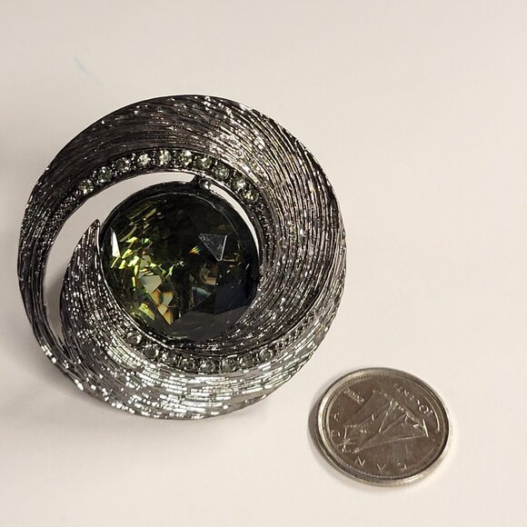 Statement Silver and Green Crystal Ring Adjustable Band - Picture 3 of 9